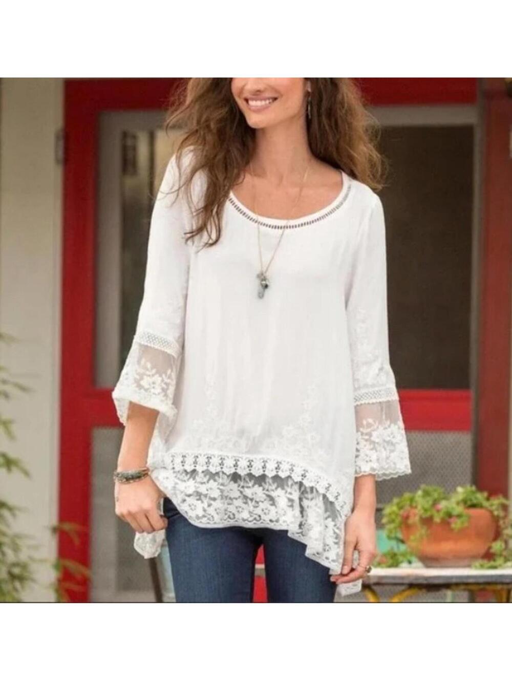 SUNDANCE Betrothed Embroidered Lace Tunic Women's L Large Ivory Cottagecore